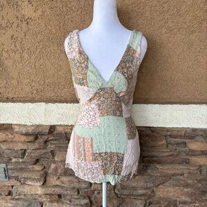 Patchwork Sleeveless Top - Green and Orange
